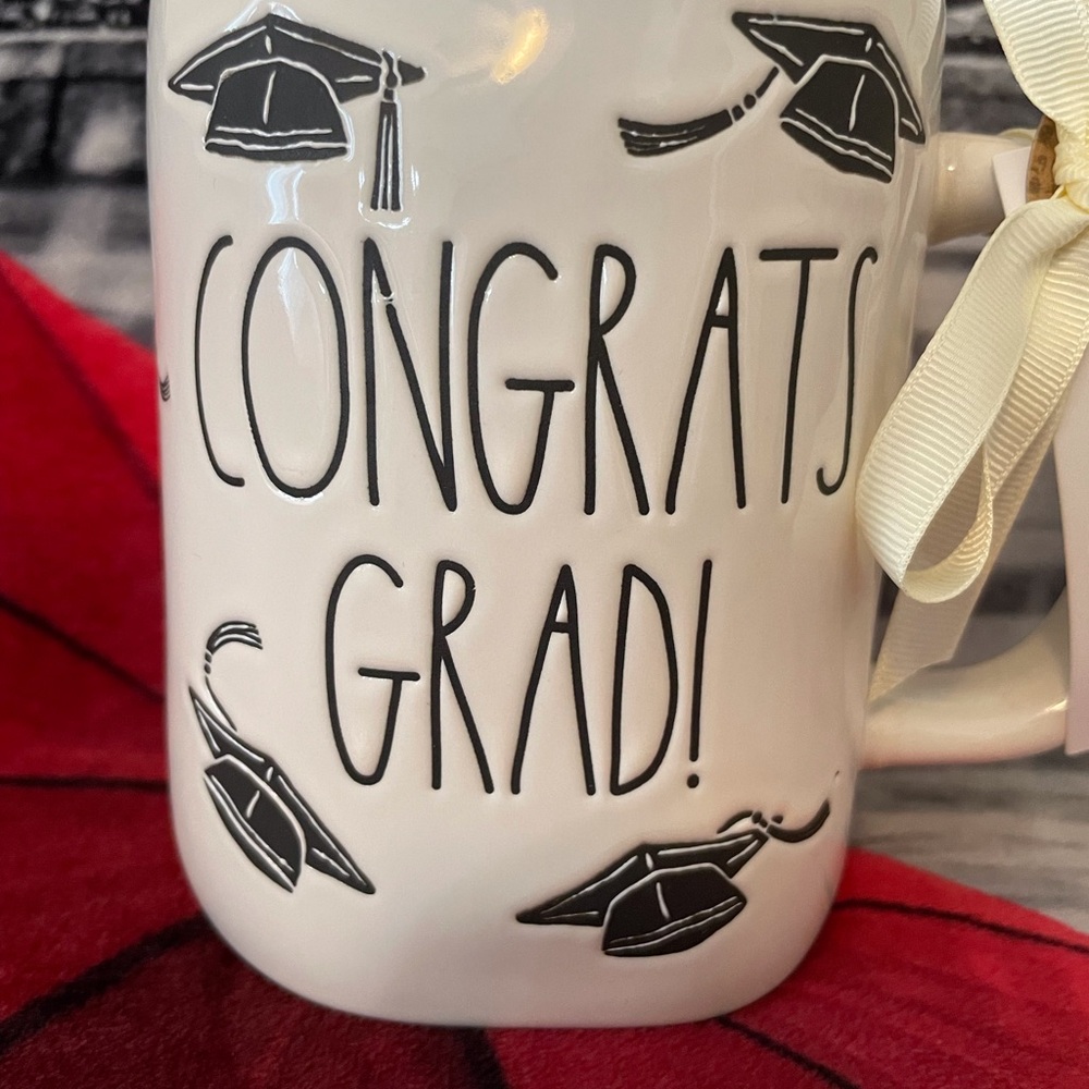 Rae Dunn White Congrats Grad Mug with Black Caps - Picture 2 of 6